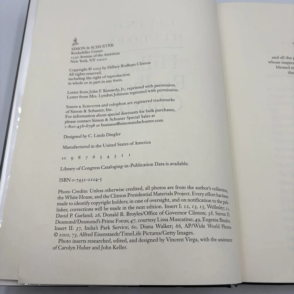 Living History Hillary Rodham‎ Clinton Hardcover 2003 First Edition Dust Jacket